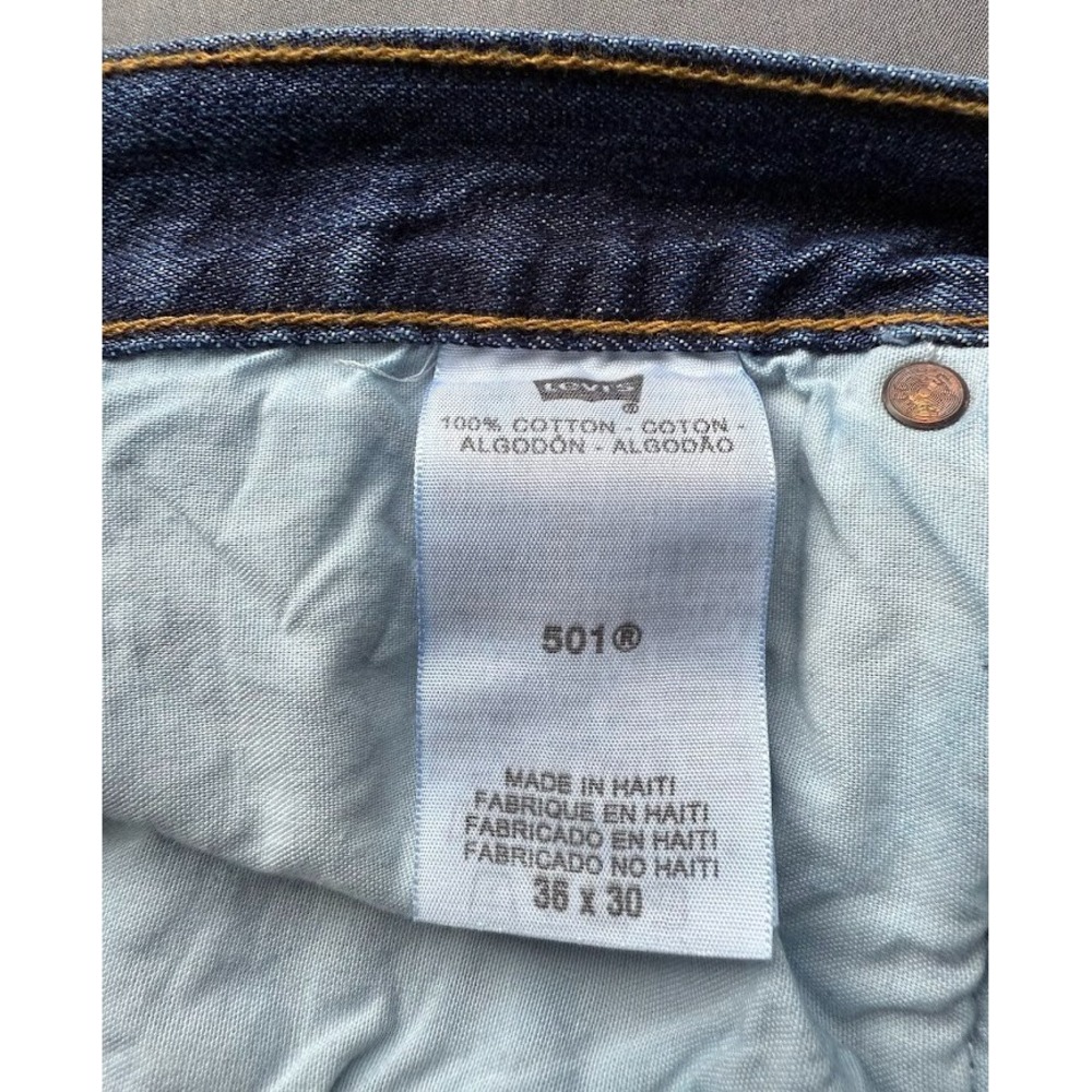 Levis 501 Jeans Men 36 X 30 Button Fly‎ Straight Blue Denim Made In Haiti - Picture 12 of 16